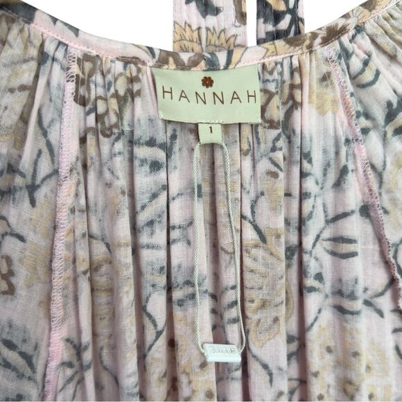 Hannah Artwear Light Pink Ambrosia Floral Print Gauze Midi Dress In Ivy - Picture 12 of 14